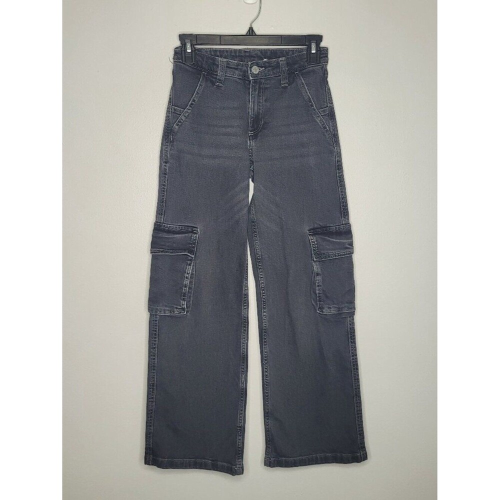 H&M girls wide leg cargo jeans gray black trendy size 14
